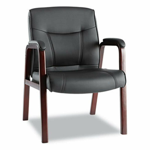Fine-Line Madaris Leather Guest Chair w/Wood Trim Four Legs Black/Mahogany FI2770234